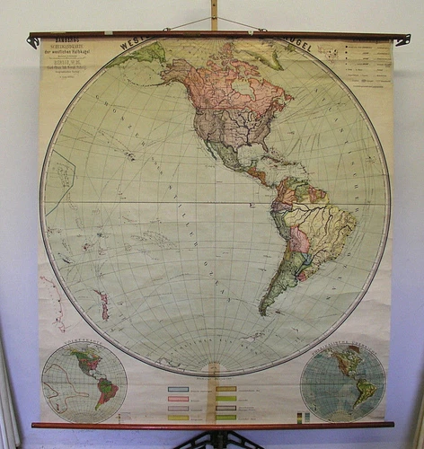 School Wall Map Western Hemisphere 174x192cm Vintage Planiglobe Chart ~ 1914