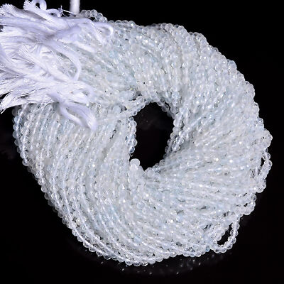 Natural White Topaz Gemstone Round Shape Faceted Beads 4X4 mm Strand 13'' GB-550