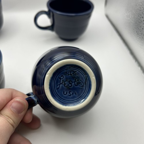 Fiesta Ware Retired Cobalt Blue Vintage Set Of 4 Cups And Saucers - Picture 20 of 22