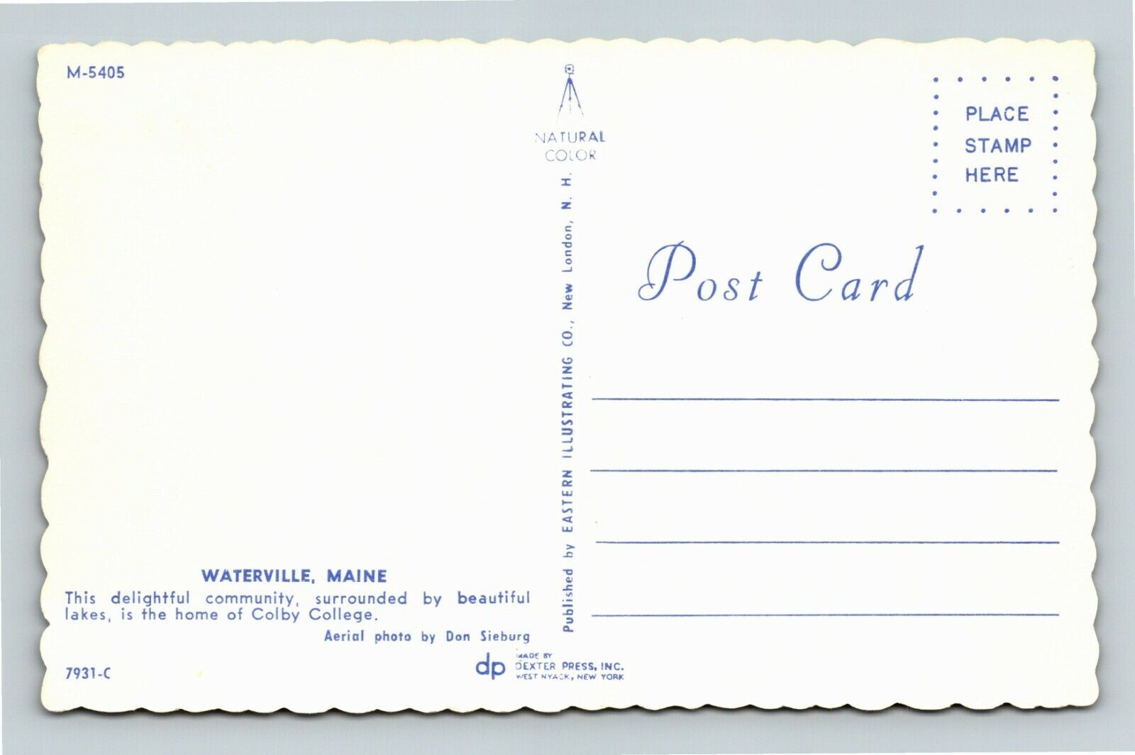 Waterville MEMaine, Aerial View, Home Colby Cottage, Vintage Postcard