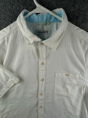 Tommy Bahama Large White Short Sleeve Button Up Shirt Textured Cotton Blend