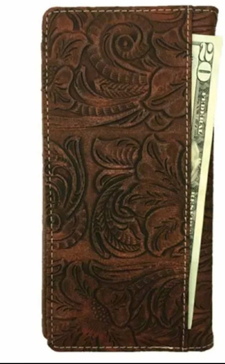 Men's Western Bifold Wallet Checkbook Style W069-13 Brown - Classic Leather Look 9 thumbnail image