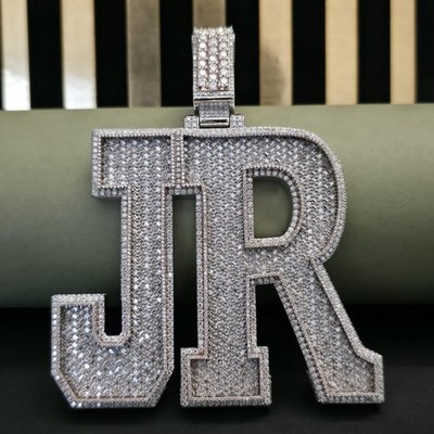 5.00 Ct Round Cut Moissanite Custom JR Letter Pendant 14K White Gold Plated