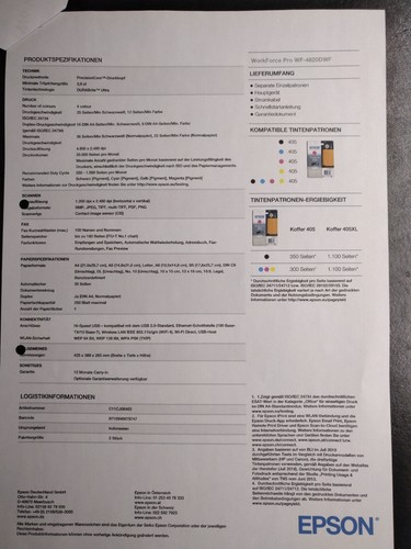 Epson WorkForce Pro WF-4820DWF Tintenstrahldrucker wenig gedruckt - Bild 21 von 22