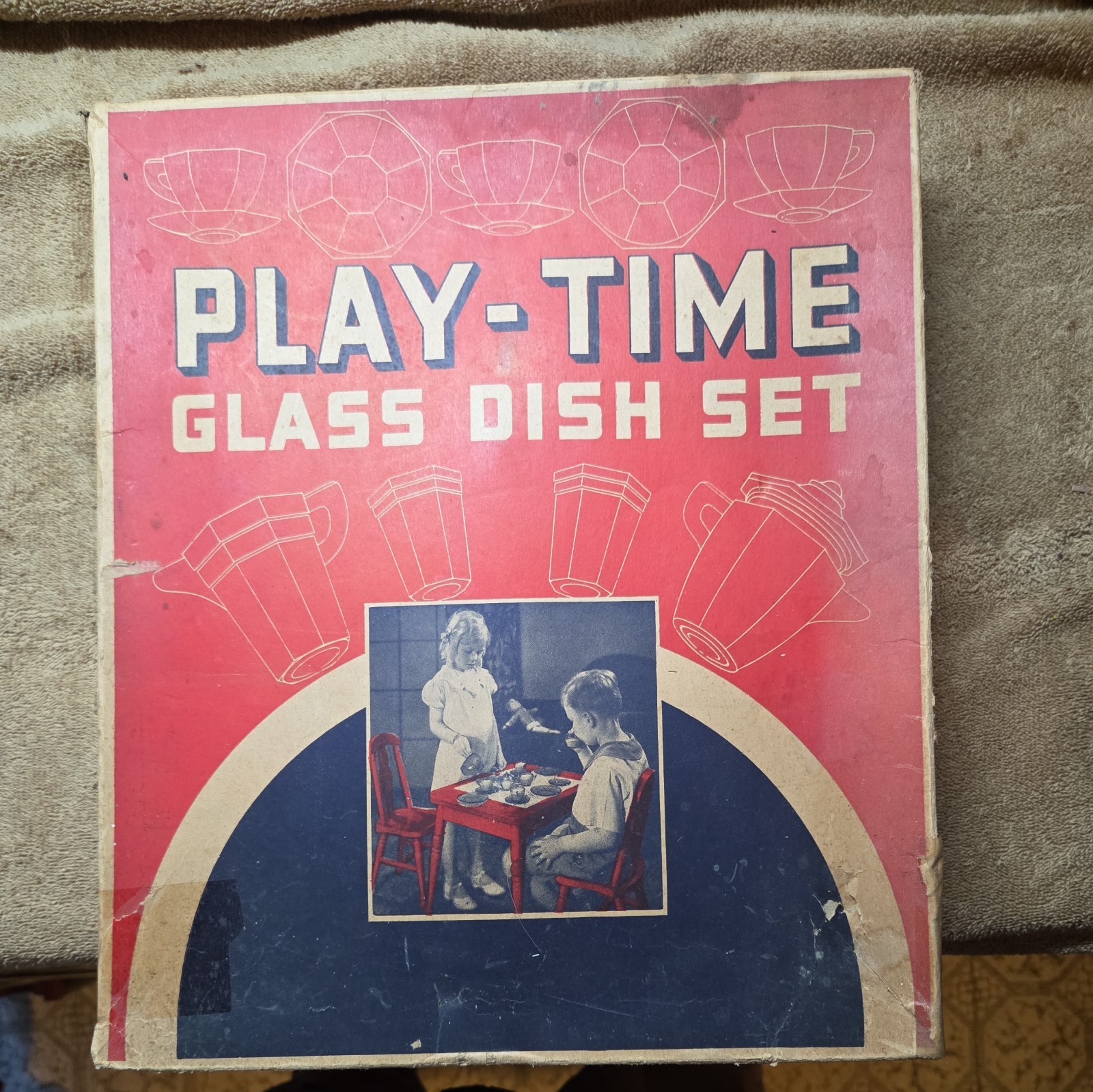 Akro Agate Play-Time Childs Glass Dish Set #280 Original Box