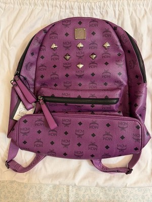 MCM Visetos Stark Purple Leather Backpack with Studs