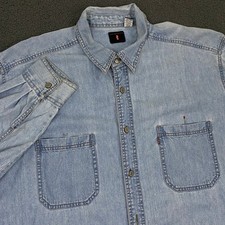 Vintage Levis Denim Shirt Mens XL Light Wash Blue Workwear Metal Button Up