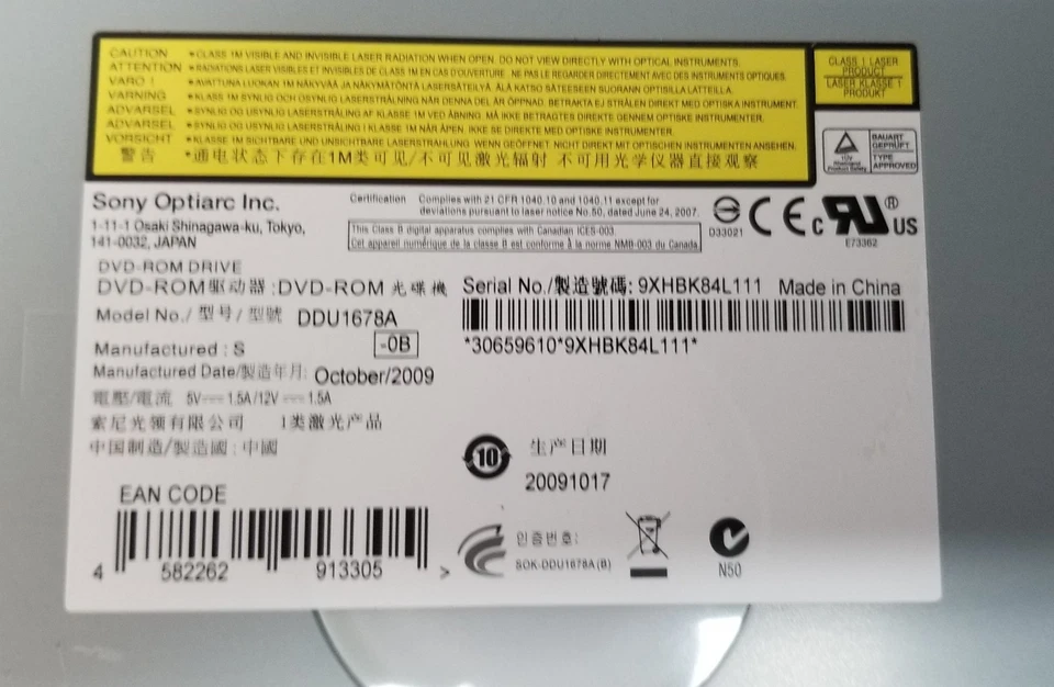 Sony Optiarc Negro IDE 5.25 Pulgadas 18X DVD-ROM/48X CD-ROM Modelo DDU1678A - OEM Foto 2 de 3