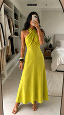 Zara Halter Neck Wrap Long Dress With Linen Lime Green XS S M L XL 8741/230 New