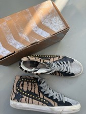 GOLDEN GOOSE Slide Studded Tiger Stripe High-top Sneakers In Brown Size 40