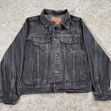 Levis Jacket Youth 10-12 Black Denim Trucker Jean Button Front Pockets
