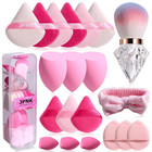 20 Pcs Makeup Sponge Set with Powder Brush for Liquid Cream and Powder - Pink