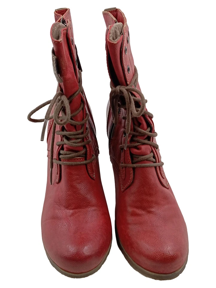 Mustang Bottines Femme Rouge Cuir Lacets Talon Vintage (EU 37) - Photo 2/2