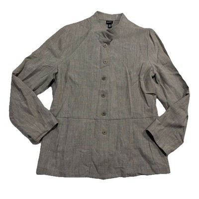 Eileen Fisher Cotton Linen Cross Hatch Jacket XL Cement Peplem Mandarin NWT M2
