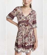 ba&sh Zelda Babydoll Paisley Empire Waist Mini Dress  Boho Hippie Y2K M NWOT