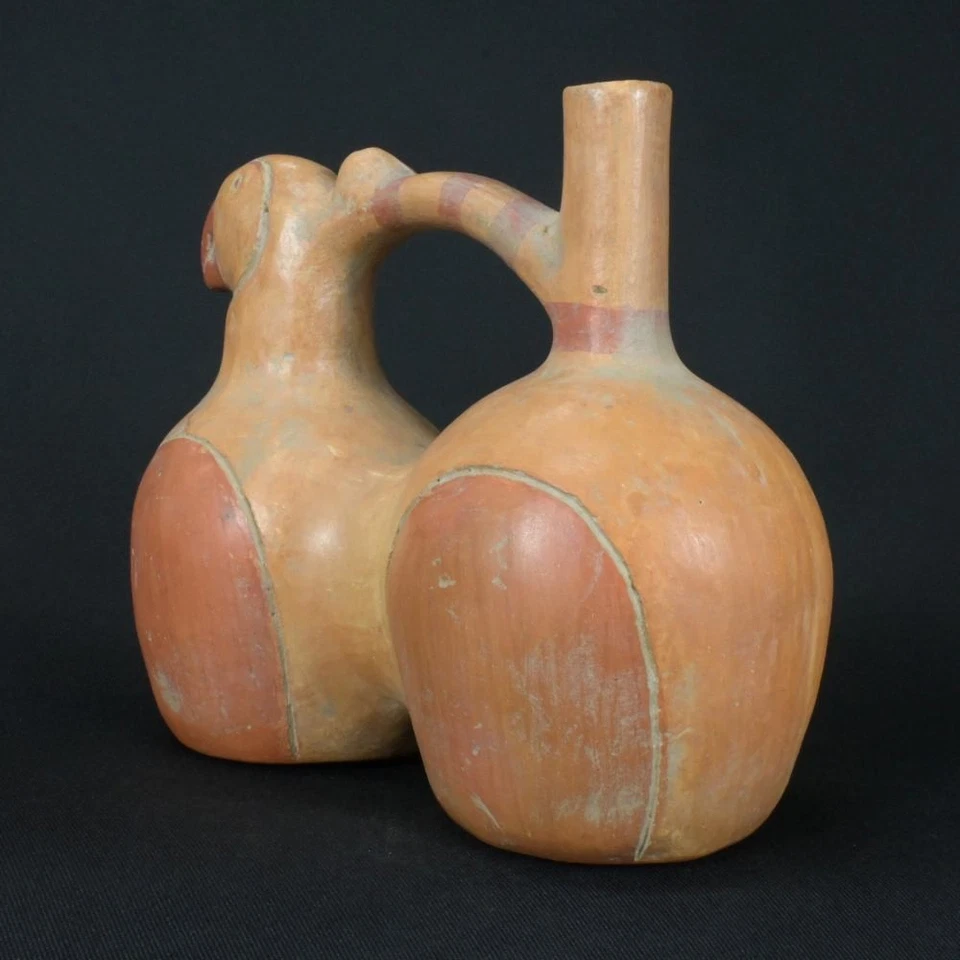 Artefacto de recipiente silbador pájaro Moche precolombino Foto 2 de 4