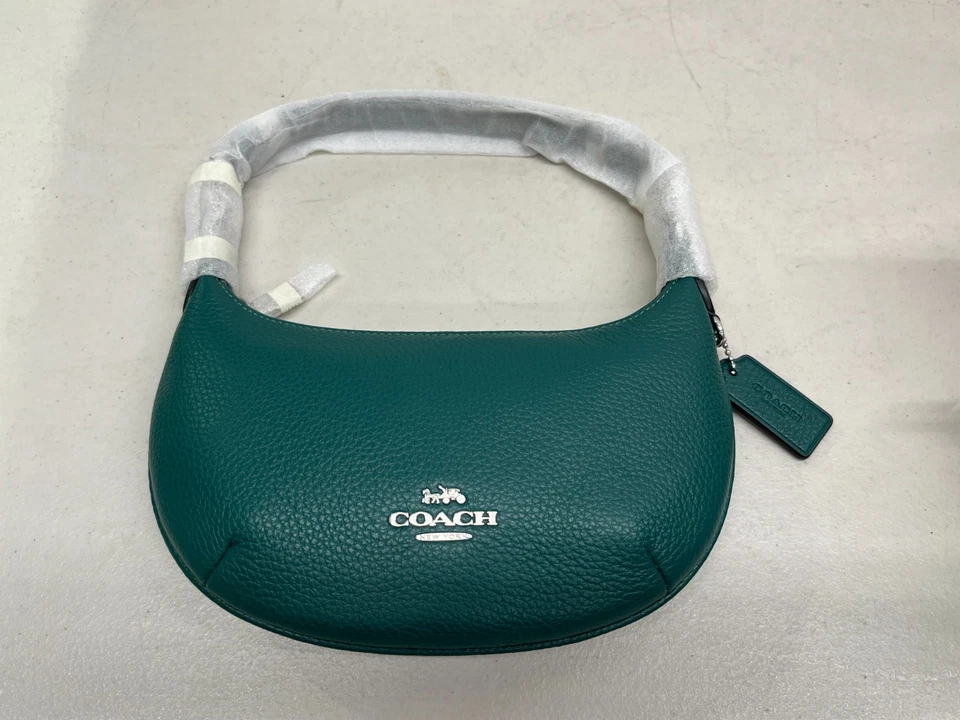 NEW COACH EMERALD GREEN/SV REFINED PEBBLE LEATHER MINI PAYTON BAG PURSE CN011