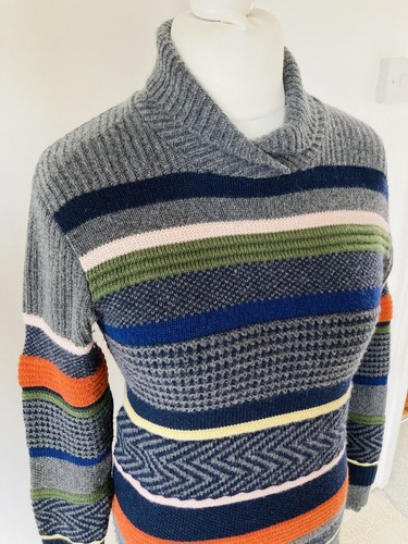 Lacoste 36 Wool Cashmere Stripe Jumper High Roll Neck UK 8/10 - Picture 2 of 8