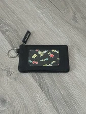 Vera Bradley Black Floral Coin Purse ID Holder Keychain Wallet