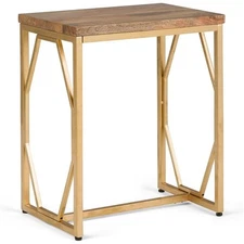 Simpli Home Selma 13" W Metal and Wood Accent Side Table in Natural and Gold