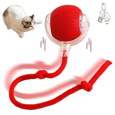 Motion Activated Cat Toy Ball USB Rechargeable LED Light 3Mode Automatic Rolling