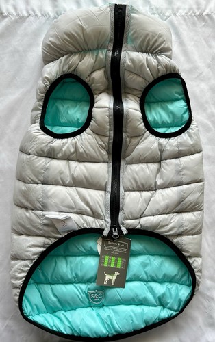 Sydney & Company London Reversible Puffer Vest Dog Jacket Large Aqua/Gray NWT - Picture 7 of 8