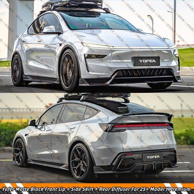 For 25-26 Tesla Model Y Yofer Matte Black Front Lip + Side Skirt + Rear Diffuser