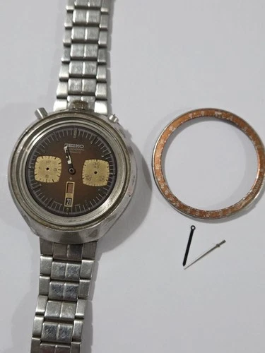 SEIKO 6138-0040 Automatic Chronograph Watch Mens BULLHEAD Brown Vintage To Parts