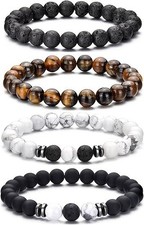Tiger Eye Bracelet Men 8mm Natural Stone Stretch Black Beaded Bracelet
