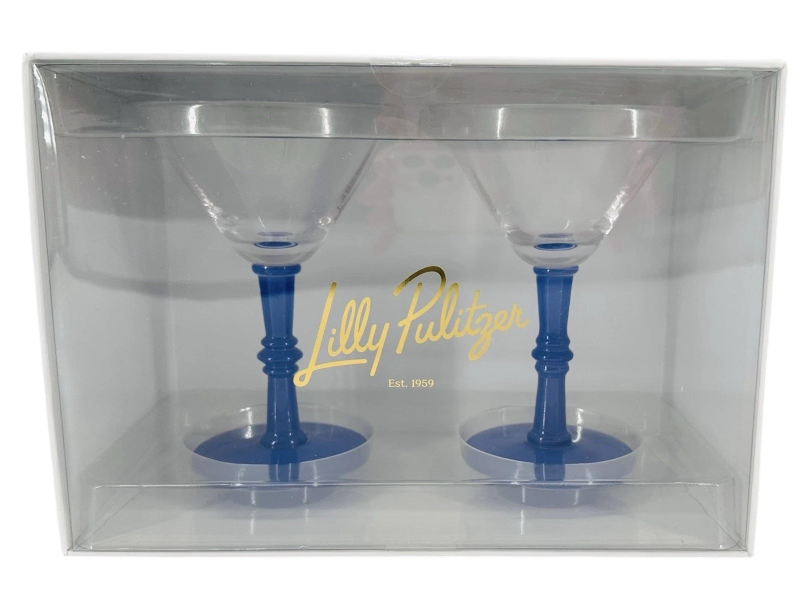 Lilly Pulitzer Colored Glass Martini Glasses with Blue Bamboo Stem - Thumbnail 5