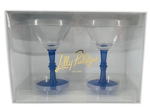 Lilly Pulitzer Colored Glass Martini Glasses with Blue Bamboo Stem - Thumbnail 2