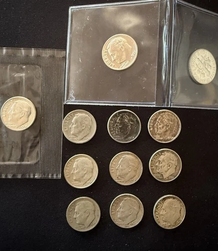 12 Silver Roosevelt Dimes 1946–1964 90% Silver Lot 2 Proofs + UNC 1963-D