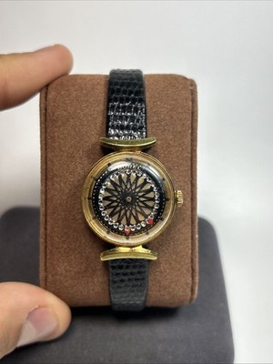 Vintage Ernest Borel Gold Plated Round Kaleidoscope Cocktail Watch Runs Read