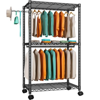 Rolling Clothes Rack Portable Closet Wardrobe with Wheels and Side