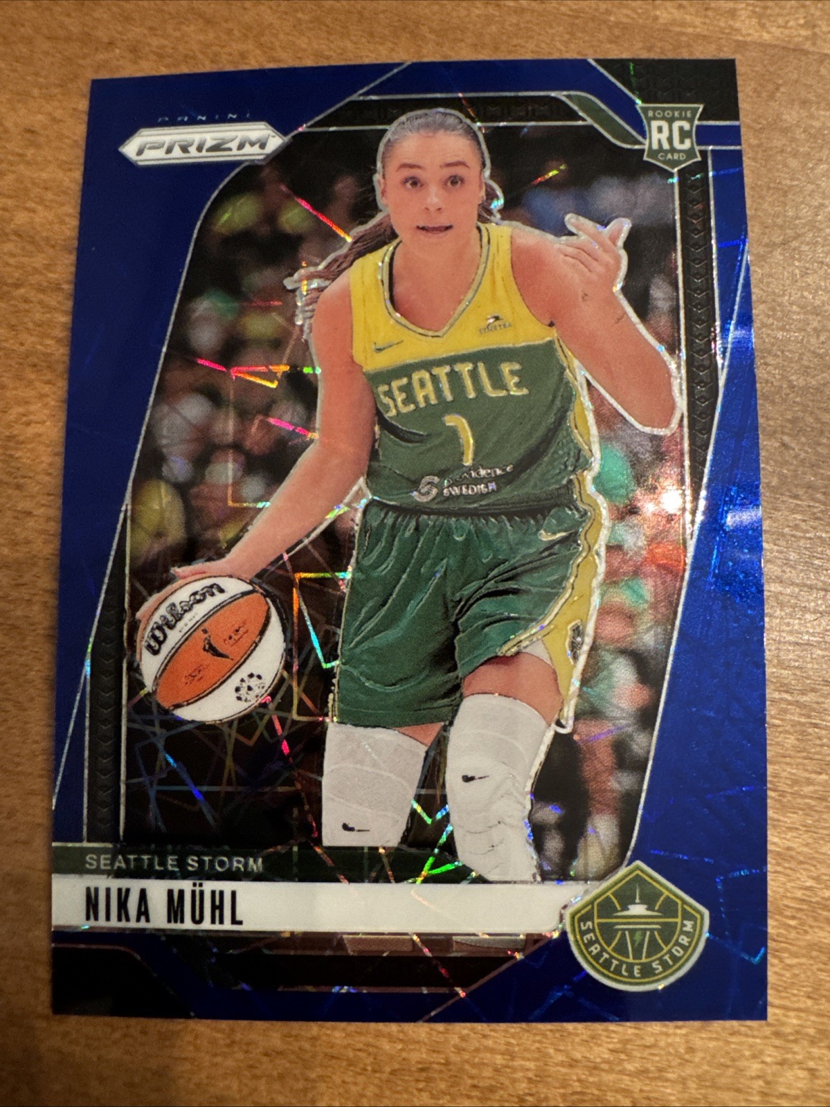 Nika Muhl Rookie Card 2024 Panini Prizm WNBA Blue Velocity Prizm-#75 Storm