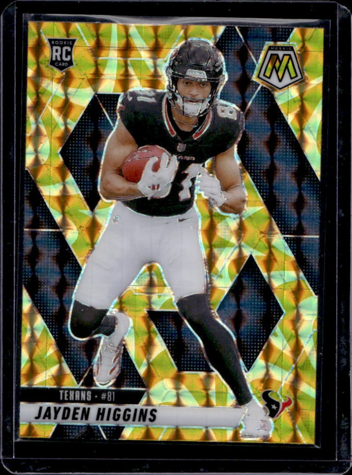 2025 Panini Mosaic Jayden Higgins Rookies RC Reactive Yellow Prizm #346 Texans