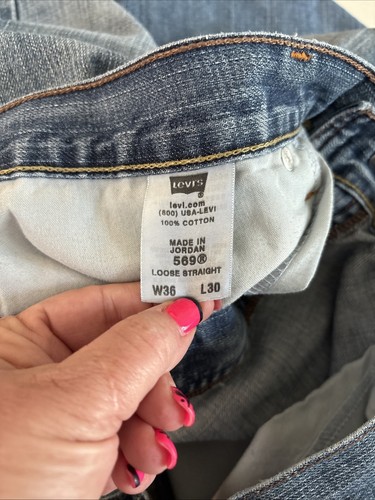 Levi's 569 Jeans Uomo 36x30 Sciolto Dritto Baggy Lavaggio Leggero Sbiadito Denim Distress - Foto 12 di 12