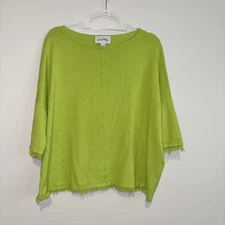 Joseph Ribkoff Soft Knit Poncho Sweater with Fringes 4204 keylime green XS/S