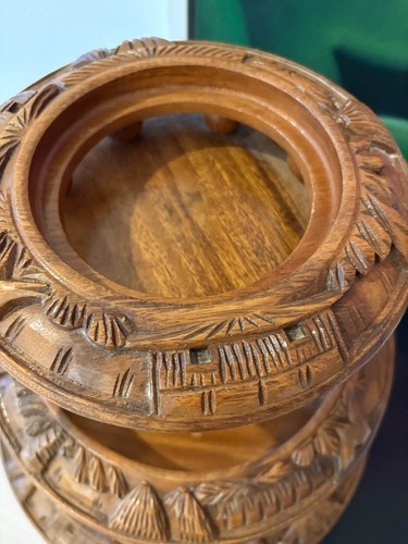 Vintage Hand-Carved Monkey Pod 3-Tier Serving Lazy Susan - Picture 6 of 9