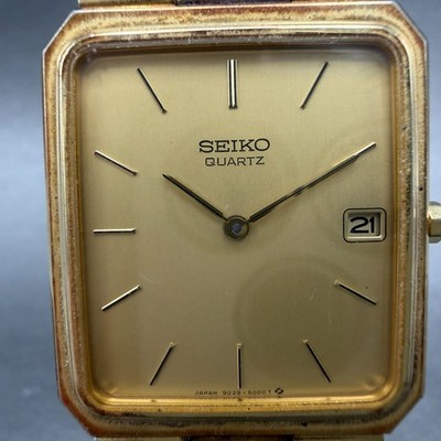 Seiko Tank Watch Men 28mm Champagne Dial Gold Tone Date 9029-5009
