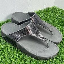 Fitflop Sequins Electra Flip Flops Sandal Open Toe Wedge Shoe Gray Size 8