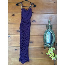 Lulus Flirty Instinct Purple Mesh Ruched Lace-Up Bodycon Midi Dress Wedding Sz S