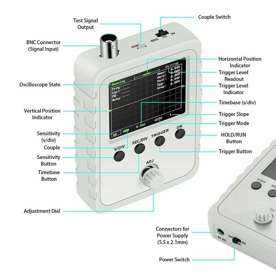 Assembled DSO150 Digital Oscilloscope 2.4" LCD Display With Case Test Clip Power - Image 4 of 4
