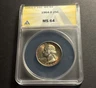 1964-D Washington Silver Quarter — ANACS MS64 Toned 🌈