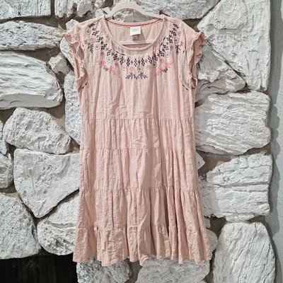 Knox Rose Peasant Dress Mini Boho Floral Fairy Pink Ruffle Sleeve 100% Cotton M
