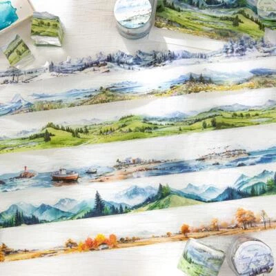 BELEBEE Mountain Sea PET Adhesive Tape Landscape Stickers Journal Card Scrapbook Crafts