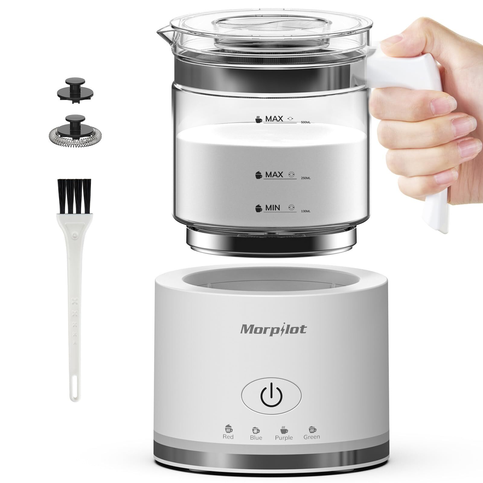 Morpilot Montalatte Elettrico, Milk Frother in Vetro, Bello da Vedere, 4 in 1 F