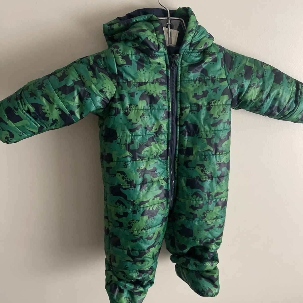First Impressions Baby Snowsuit Green Dinosaurs 3-6 Months Bunting