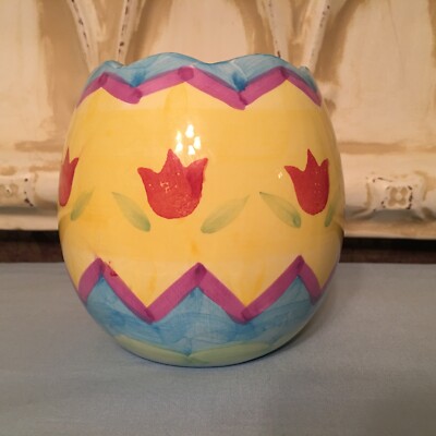 Easter Egg Ceramic Planter Spring Tulip Floral Decor Pastels 5 WX5 T  3  Opening