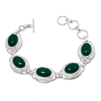 Green Onyx Gemstone Handmade 925 Sterling Silver Jewelry Bracelet Sz 7-8''